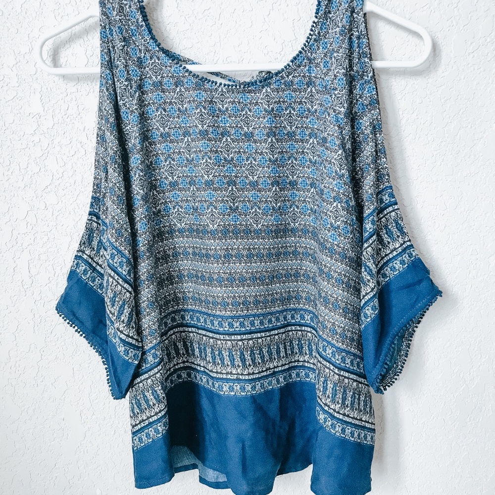 Blue Cold Shoulder Boho Top